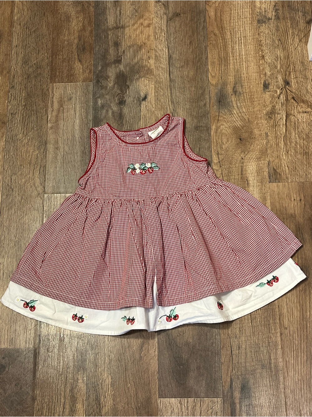 Baby GAP Red Gingham Sleeveless Dress with Strawberry Embroidery